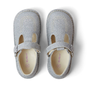 Detail view (Top view mapped) of Infant Girls Kick T Bar Glitter Cosmic Textile Silver