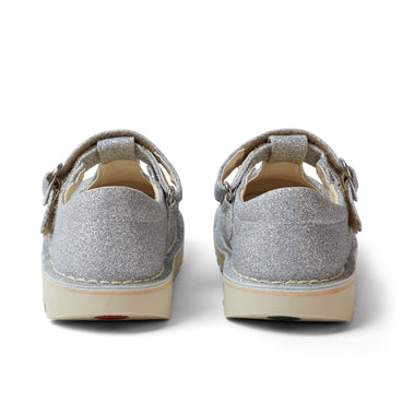 Back view of Infant Girls Kick T Bar Glitter Cosmic Textile Silver