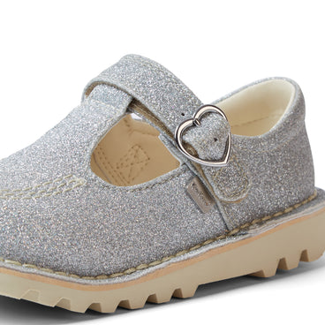Detail view (close-up) of Infant Girls Kick T Bar Glitter Cosmic Textile Silver