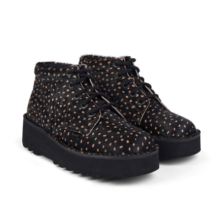 Front ¾ right of Adult Unisex Kick Hi Stack Spot Leather Black