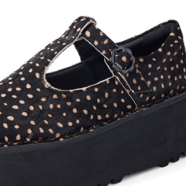 Detail view (close-up) of Adult Women Kick T Bar Platform Leather Black