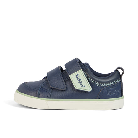 Left side view of Infant Boys Tovni Twin ZigZag Trainers Leather Navy