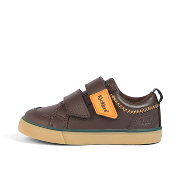 Left side view of Infant Boys Tovni Twin ZigZag Trainers Leather Brown