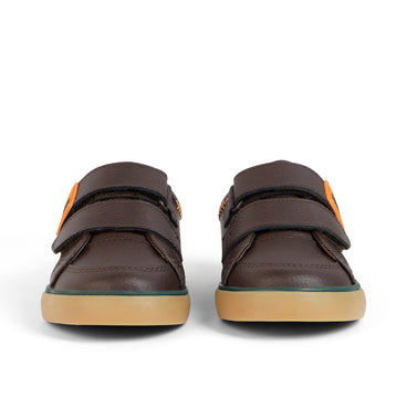 Front view of Infant Boys Tovni Twin ZigZag Trainers Leather Brown