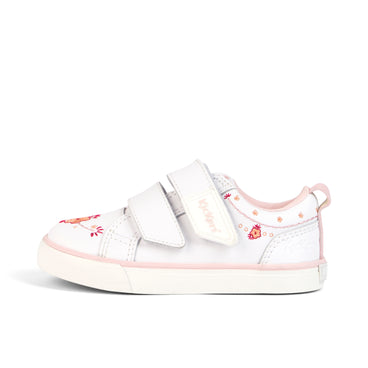 Left side view of Infant Girls Tovni Twin Happy Trainers Leather White