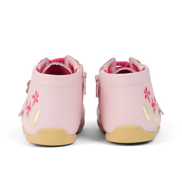 Back view of Baby Kick Hi Flower Boots Leather Pink