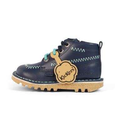 Left side view of Infant Boys Kick Hi ZigZag Boots Leather Navy