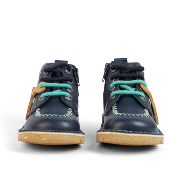 Front view of Infant Boys Kick Hi ZigZag Boots Leather Navy