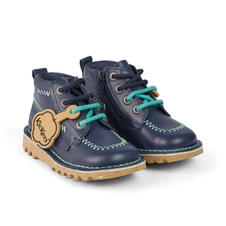 Front ¾ right of Infant Boys Kick Hi ZigZag Boots Leather Navy