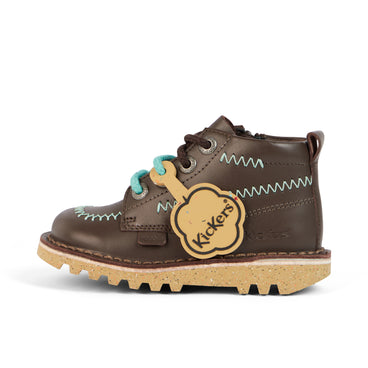 Left side view of Infant Boys Kick Hi ZigZag Boots Leather Brown