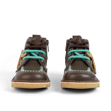 Front view of Infant Boys Kick Hi ZigZag Boots Leather Brown