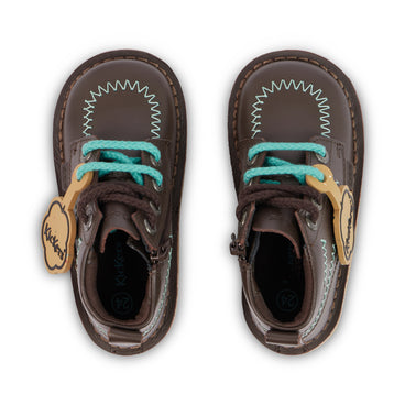 Detail view (Top view mapped) of Infant Boys Kick Hi ZigZag Boots Leather Brown