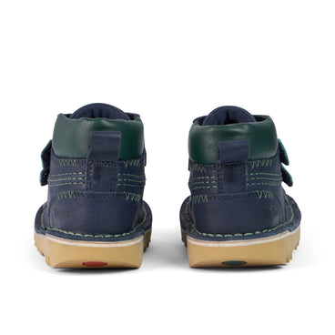 Back view of Infant Boys Kick Hi Roll ZigZag Boots Leather Navy