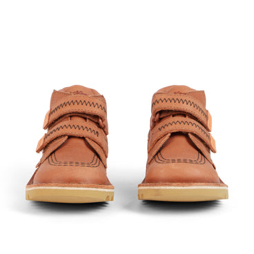 Front view of Infant Boys Kick Hi Roll ZigZag Boots Leather Tan