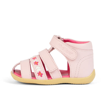 Left side view of Baby Wriggle Flower Sandals Leather Pink