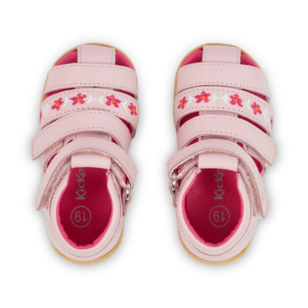 Detail view (Top view mapped) of Baby Wriggle Flower Sandals Leather Pink