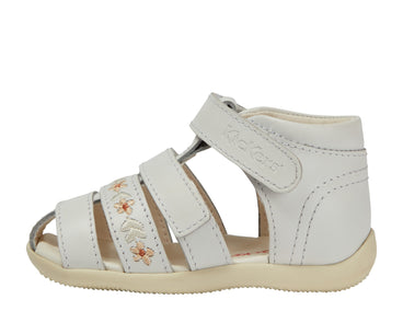 Left side view of Baby Wriggle Flower Sandals Leather White