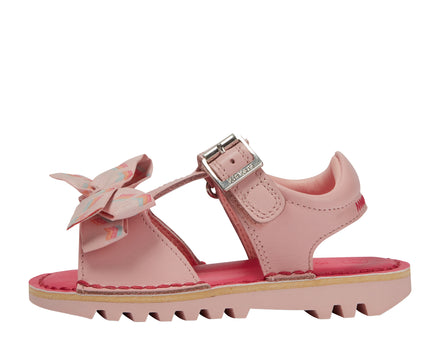 Left side view of Infant Girls Kick Bow Sandals Leather Pink