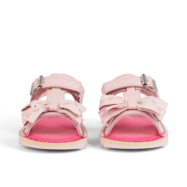 Front view of Infant Girls Kick Bow Sandals Leather Pink