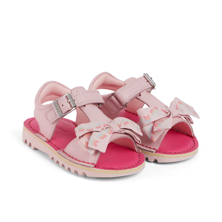 Front ¾ right of Infant Girls Kick Bow Sandals Leather Pink