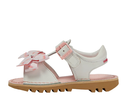 Left side view of Infant Girls Kick Bow Sandals Leather White