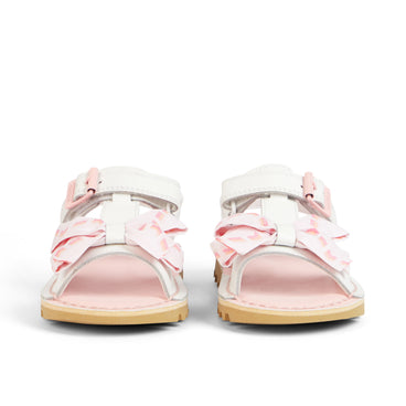 Front view of Infant Girls Kick Bow Sandals Leather White