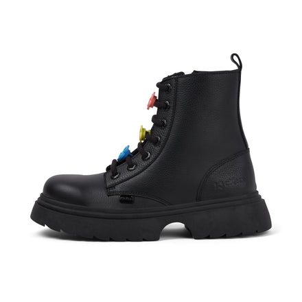 Left side view of Junior Girls Kenzi Boot Charm Leather Black