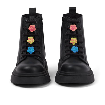 Front view of Junior Girls Kenzi Boot Charm Leather Black