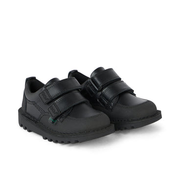 Front ¾ right of Infant Boys Kick Scuff Twin Leather Black