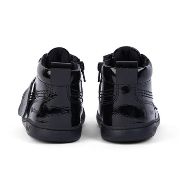 Back view of Infant Unisex Playflex Hi Crinkle Patent Leather Black
