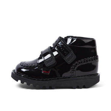 Left side view of Infant Girls Kick Hi Vel Brogue Patent Leather Black