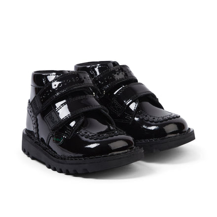 Front ¾ right of Infant Girls Kick Hi Vel Brogue Patent Leather Black
