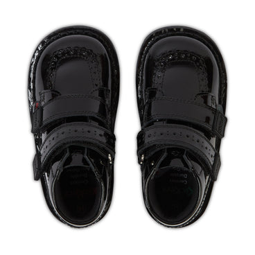 Detail view (Top view mapped) of Infant Girls Kick Hi Vel Brogue Patent Leather Black