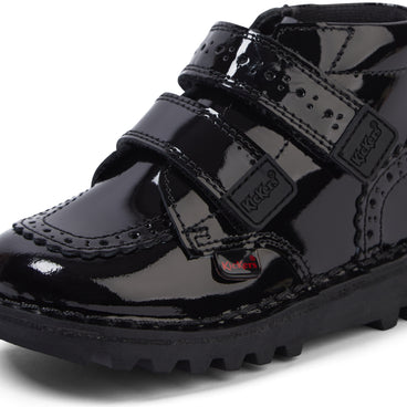 Detail view (close-up) of Infant Girls Kick Hi Vel Brogue Patent Leather Black