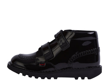 Left side view of Junior Girls Kick Hi Vel Brogue Patent Leather Black
