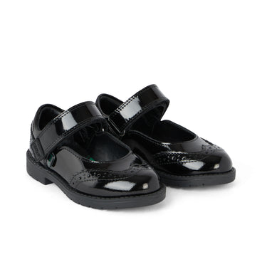 Front ¾ right of Infant Girls Lachly Mj Brogue Patent Leather Black