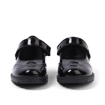 Front view of Junior Girls Lachly MJ Brogue Patent Leather Black