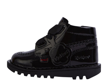 Left side view of Infant Girls Kick Hi Ribbon Patent Leather Black