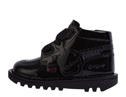 Left side view of Infant Girls Kick Hi Ribbon Patent Leather Black