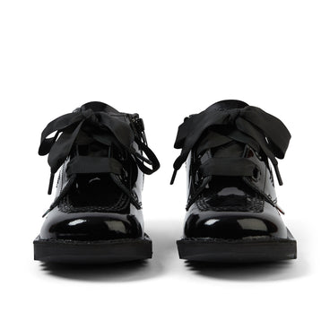 Front view of Junior Girls Kick Hi Ribbon Patent Leather Black