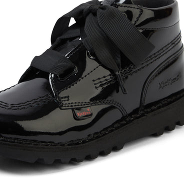 Detail view (close-up) of Junior Girls Kick Hi Ribbon Patent Leather Black