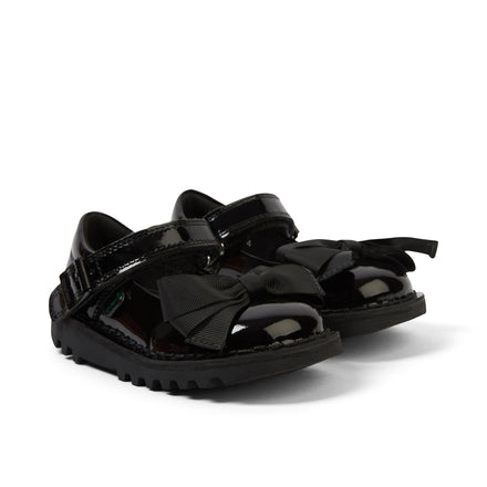 Front ¾ right of Infant Girls Kick Mj Bow Patent Leather Black