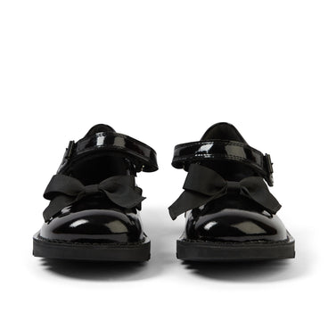 Front view of Junior Girls Kick Mj Bow Patent Leather Black