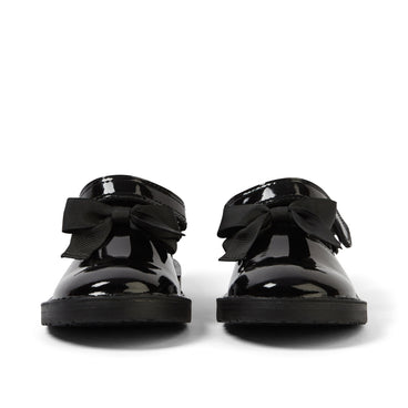 Front view of Infant Girls Adlar T Bar Bow Patent Leather Black