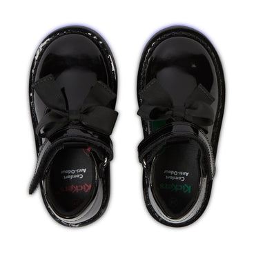 Detail view (Top view mapped) of Infant Girls Adlar T Bar Bow Patent Leather Black