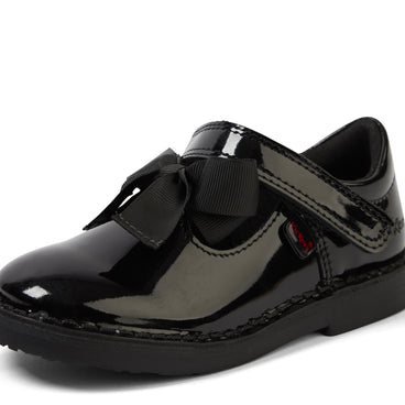 Detail view (close-up) of Infant Girls Adlar T Bar Bow Patent Leather Black