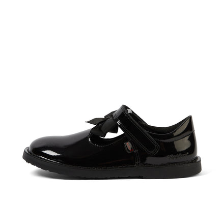 Left side view of Junior Girls Adlar T Bar Bow Patent Leather Black