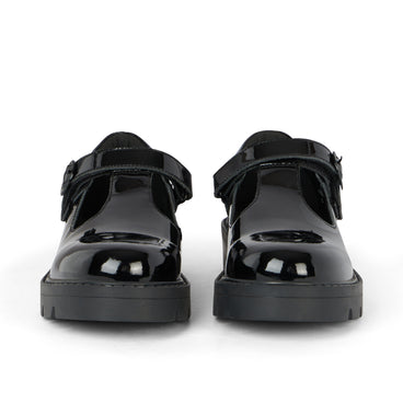 Front view of Junior Girls Kori T Bar Patent Leather Black