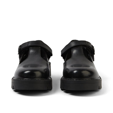 Front view of Junior Girls Kori T Bar Leather Black