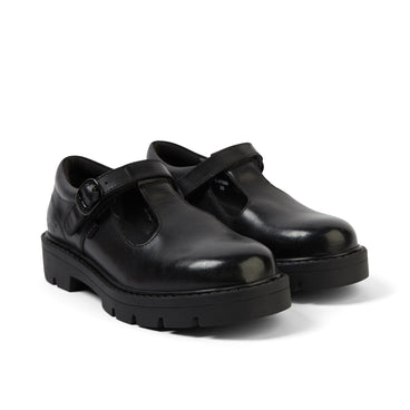 Front ¾ right of Junior Girls Kori T Bar Leather Black